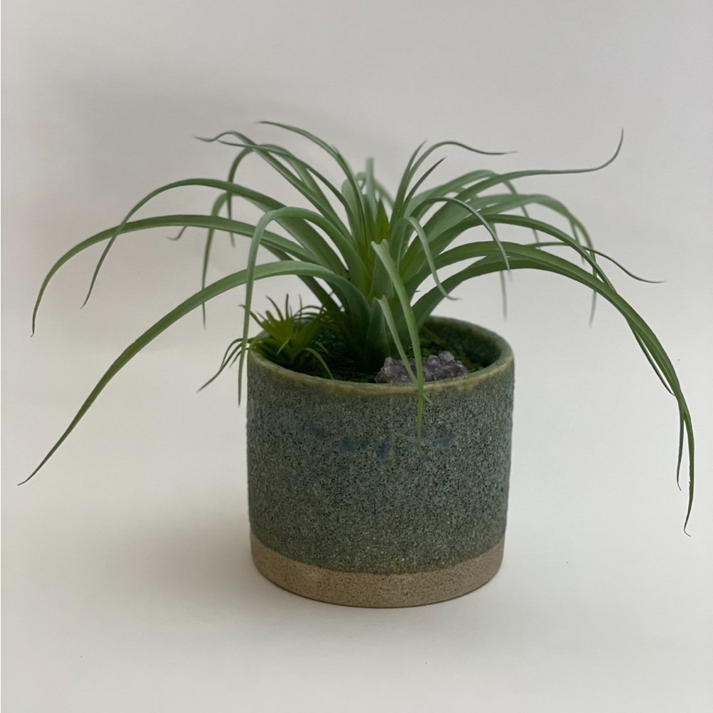 “Amethyst Air” Calming Faux Air Plant Arrangement with an Amethyst Crystal